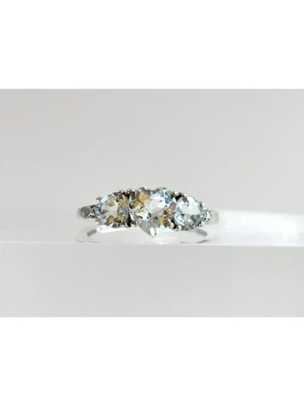 Blue Aquamarine Triple Heart Cut Sterling Silver 925 Vintage Ring - sz 9